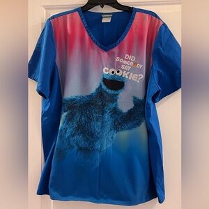 Blue and Hot Pink Cookie Monster Scrub Top